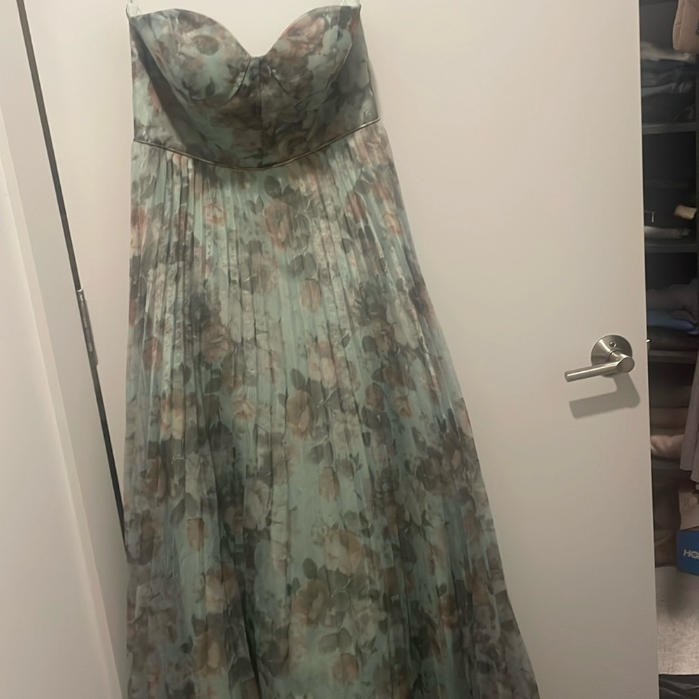 Lulu's Strapless Floral Dress in Blue and Gray - Picture 3 of 5